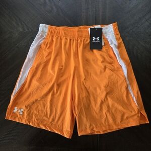 Under Armour Boys Orange Tech Vent Athletic Training Shorts Youth Large New